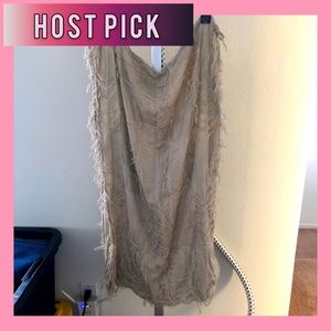 Thin Cream Colored Fringe Infinity Scarf